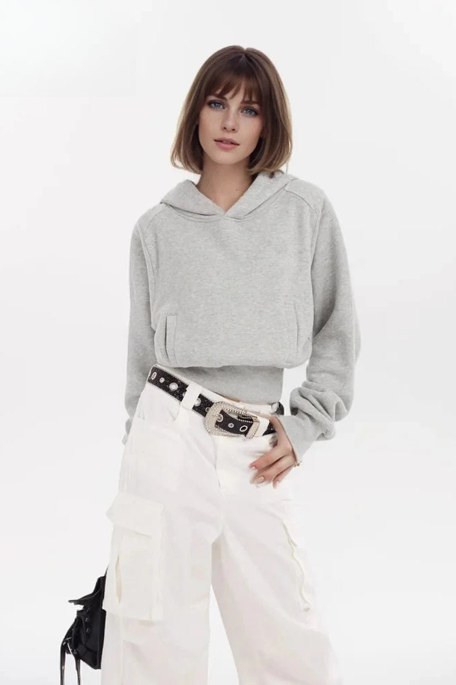 Minimalist Solid Color Cotton Hooded Hoodie Secondary image