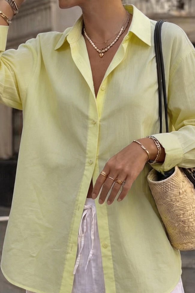 Yellow Relaxed Basic Button Down Blouse Main image