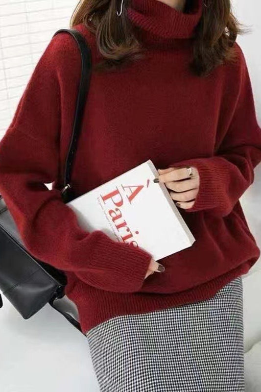 Minimalist Turtleneck Solid Color Loose Fit Knit Sweater Main image