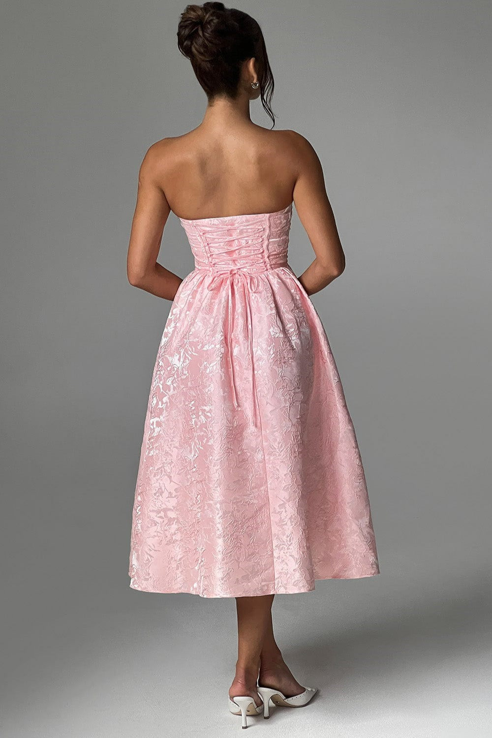 Solid Jacquard Strapless A-Line Party Dress Secondary image