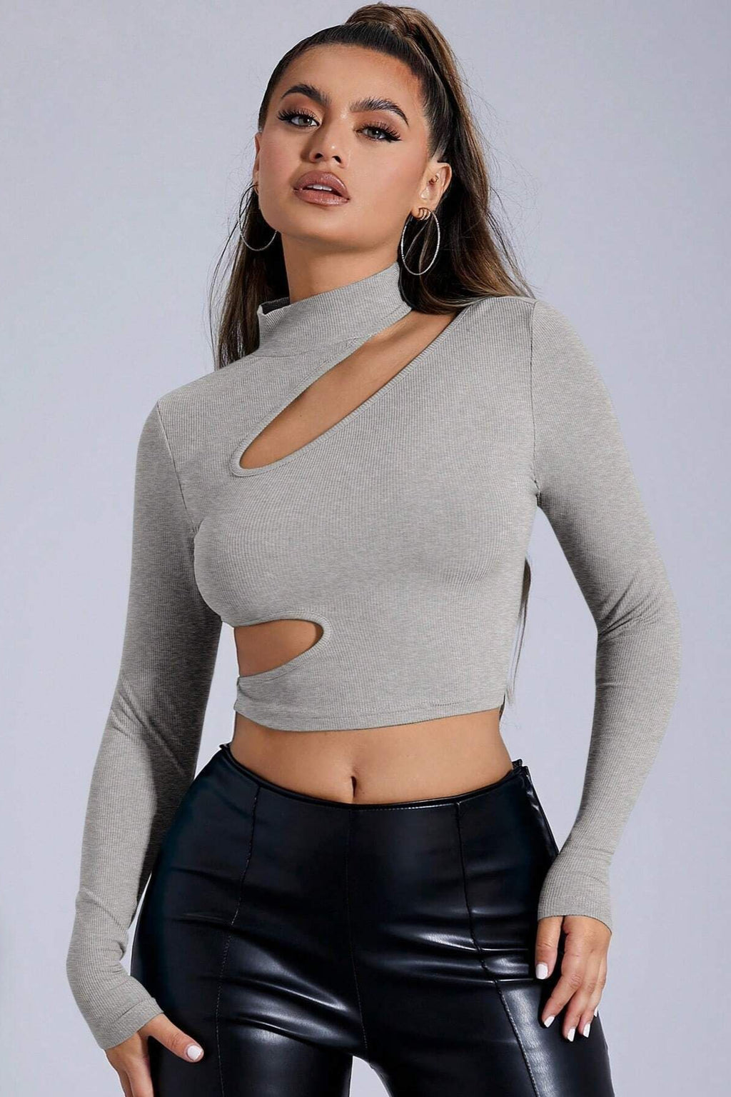 Bodycon Mock Neck Long Sleeve Crop Top