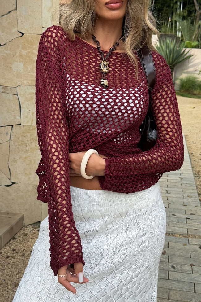 Long Sleeve Hollow Out Vacation Cover Up Main image