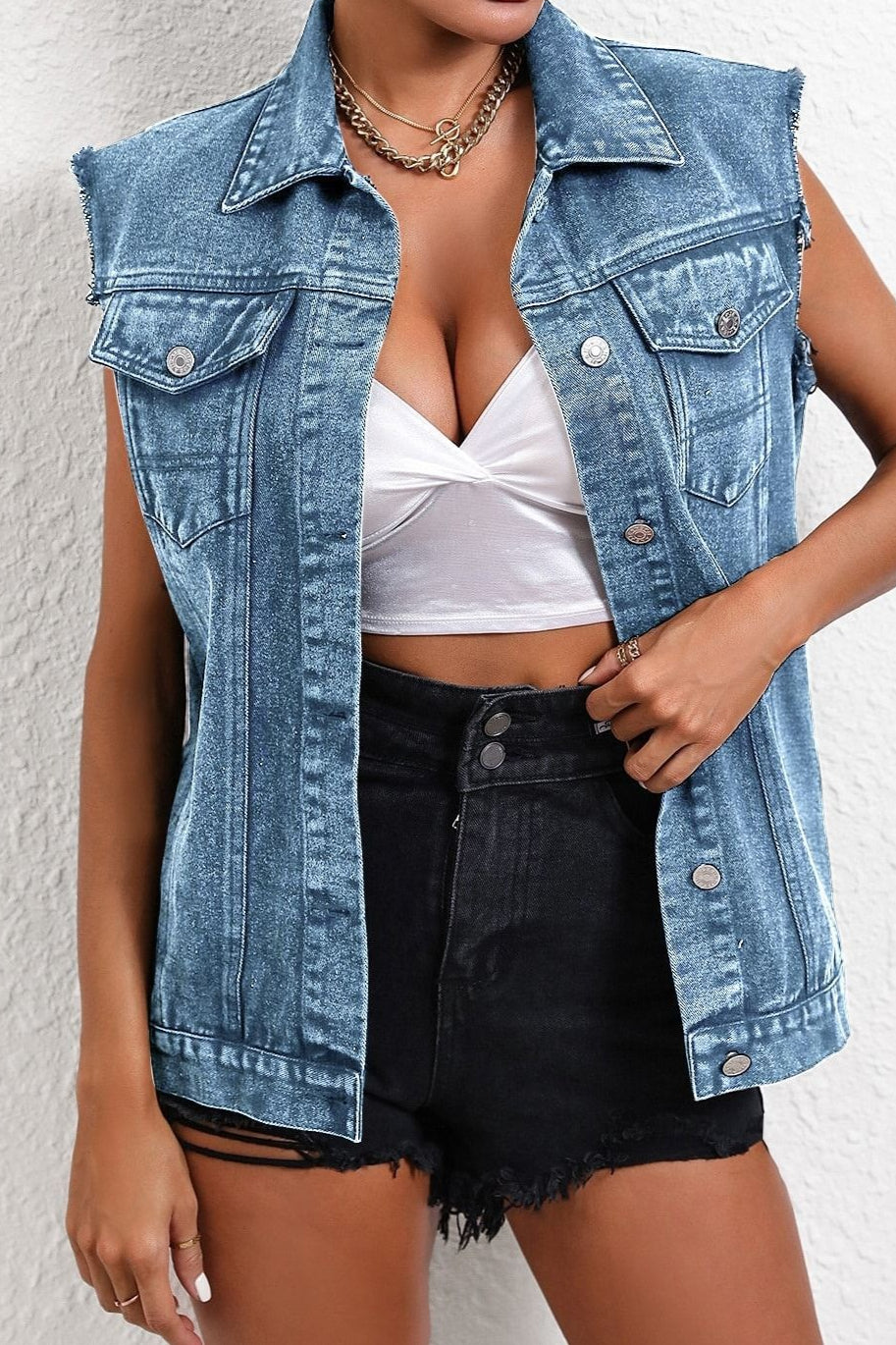 Denim Utility Vest Inspired Relaxed Tank Top