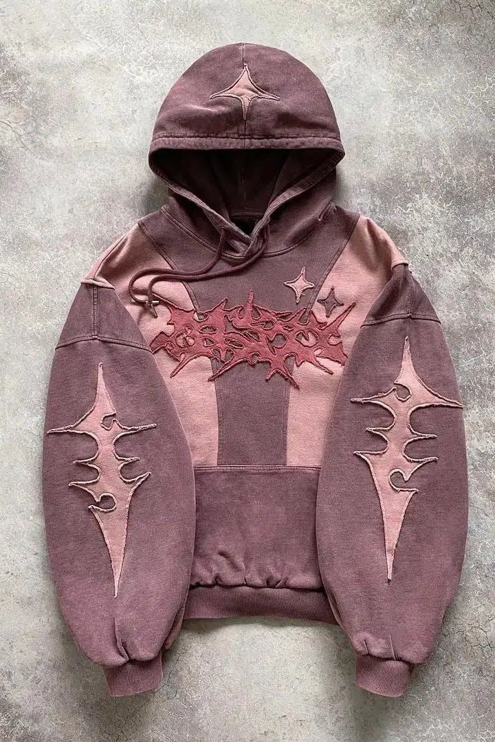 Star Embroidered Contrast Panel Hoodie
