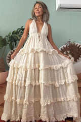 V-Neck Halter Tiered A-Line Boho Dress