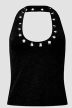 Metal Ring Cut Out Halter Sexy Fitted Halter Top