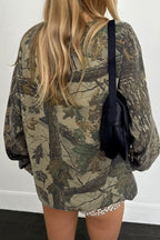Camouflage Leaf Print Crew Neck Sweatshirt