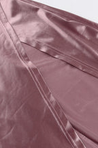 High Neck Draped Satin Slit Formal Dress