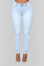 High Waist White Skinny Jeans Light Blue / S