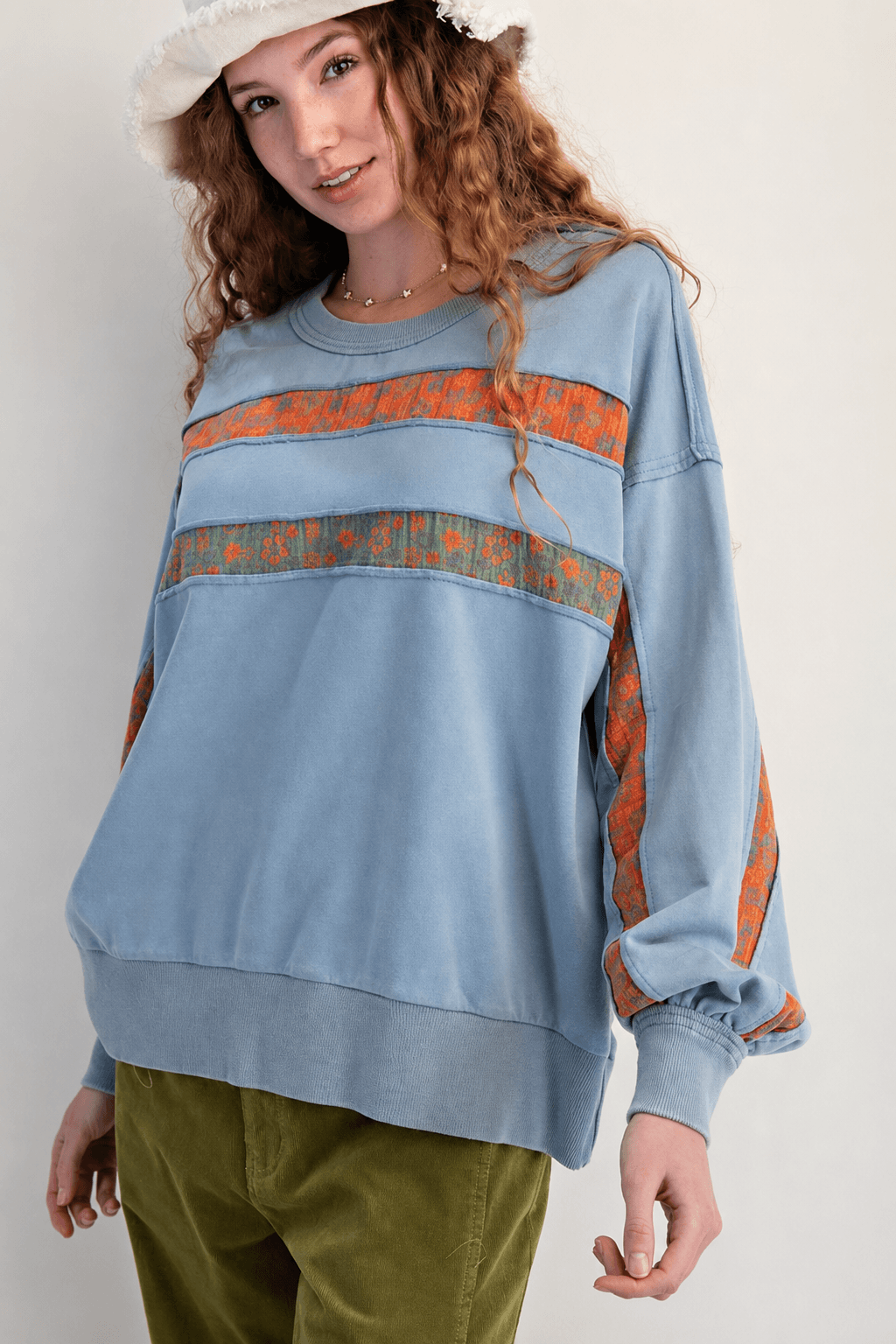 Striped Graphic Crew Neck Sweatshirt
