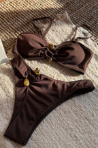Solid Cutout Beaded Ribbed Bikini Set