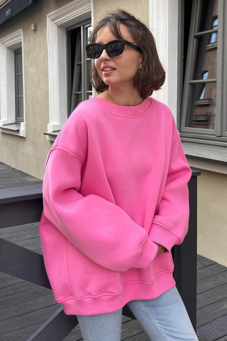Solid Oversized Crew Neck Sweatshirt