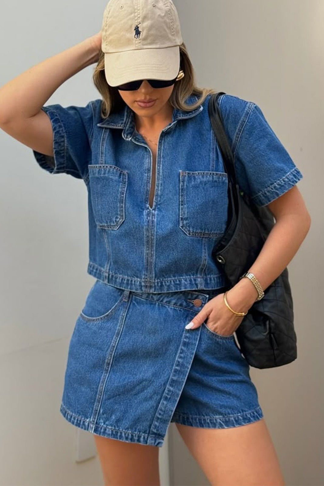 Casual Loose Denim Top Two Piece Skirt Set
