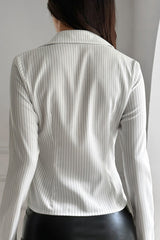 Solid Striped Long Sleeve Blouse