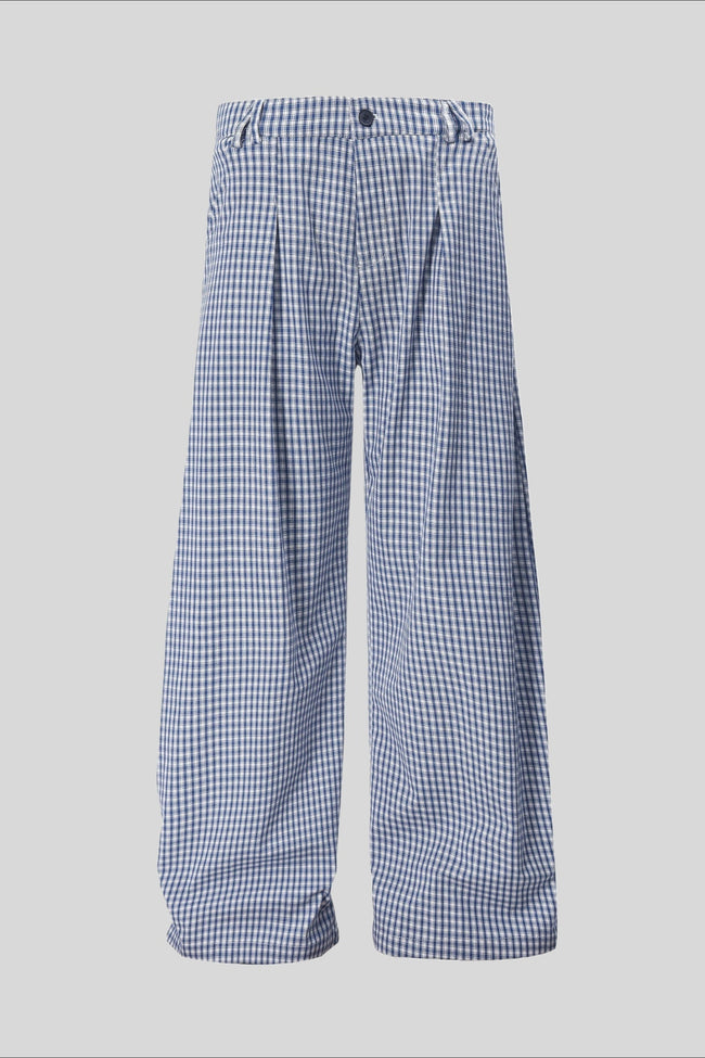Blue Plaid Pleated Wide Leg Pants Main image