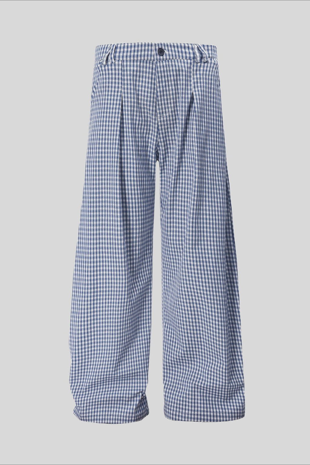 Blue Plaid Pleated Wide Leg Pants