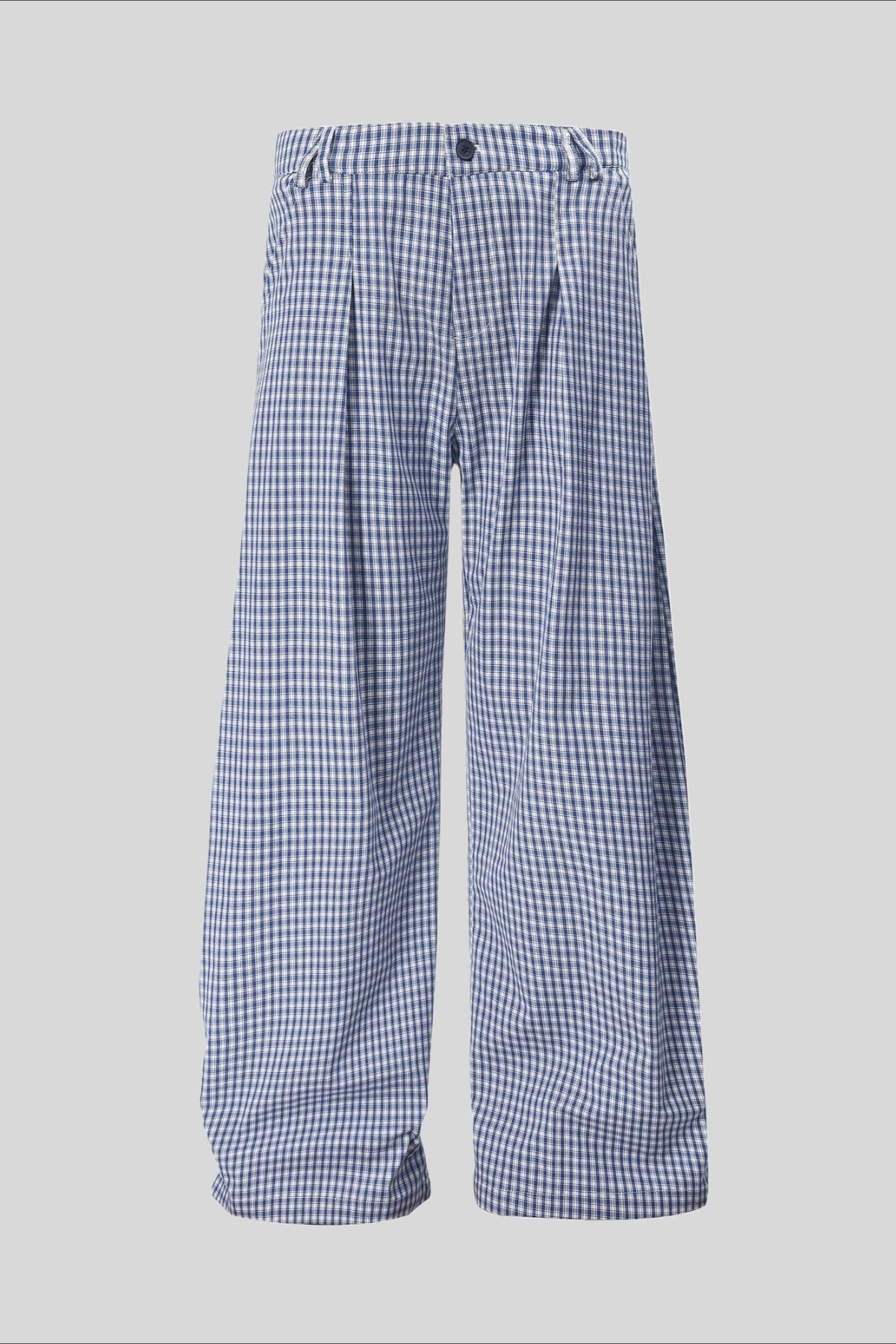 Blue Plaid Pleated Wide Leg Pants