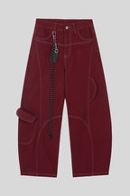 Contrast Stitch Wide Leg Cargo Pants