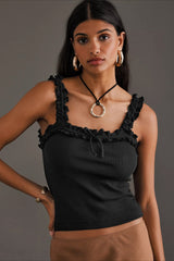 Ruffle Bow Spaghetti Strap Ribbed Tank Top
