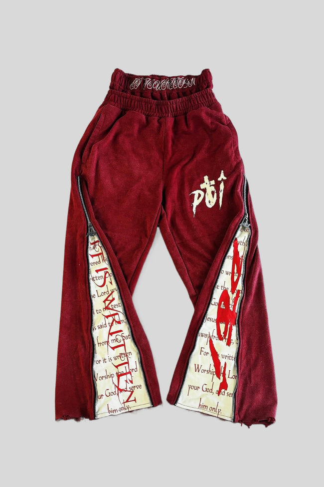 Red Typography Panel Zip Pocket Pants Main image