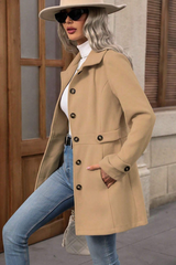 Solid Notch Lapel Buttoned Elegant Wool Blend Christmas Outerwear