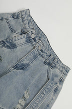 Washed Buckle Cargo Wide Leg Jeans