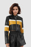 Colorblock PU Cropped Jacket Yellow / S
