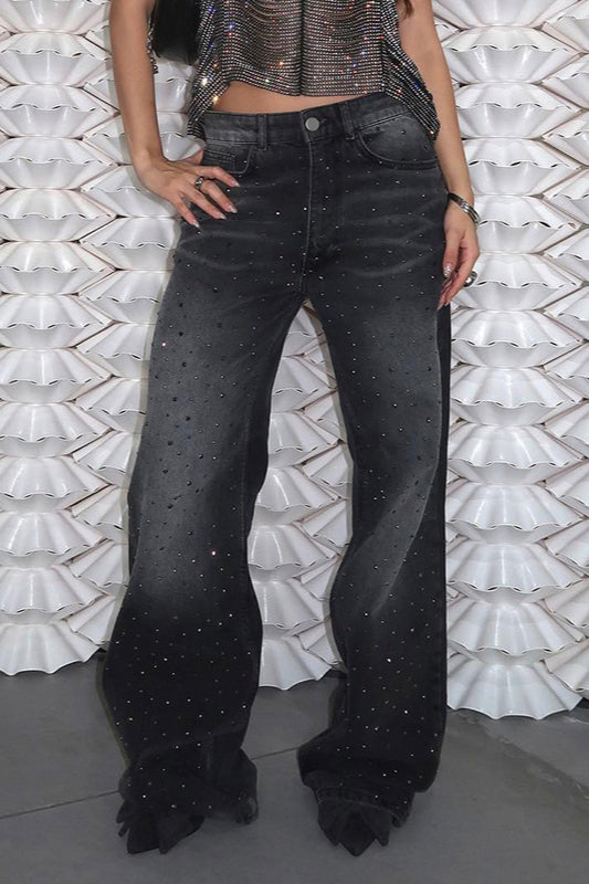 Washed Gradient Rhinestone Jeans Main image