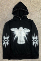 Devil Angel Graphic Zip-Up Hoodie