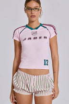 Sporty Vintage Letter Print Crop Top Shorts Set