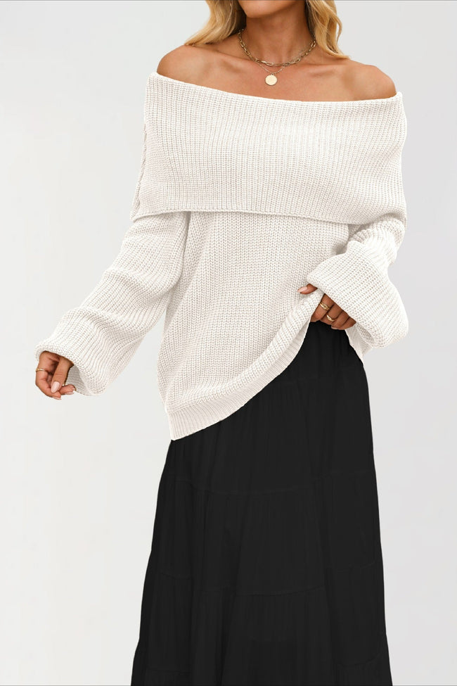 Off Shoulder Loose Knit Pullover Sweater White / S Main image