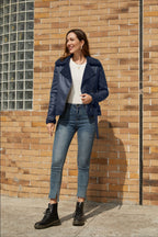 Shearling Lined Belted Suede Jacket S / Blue
