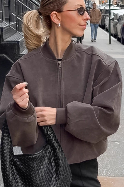 Suede Stand Collar Bomber Jacket Grey / S Main image