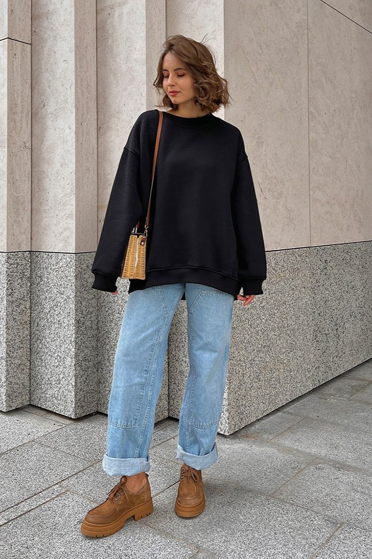Solid Oversized Crew Neck Sweatshirt