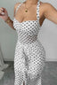 Polka Dot Backless Cami Mesh Maxi Dress
