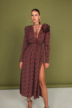 Side Slit Deep V Neck Tie Waist Floral Maxi Dress