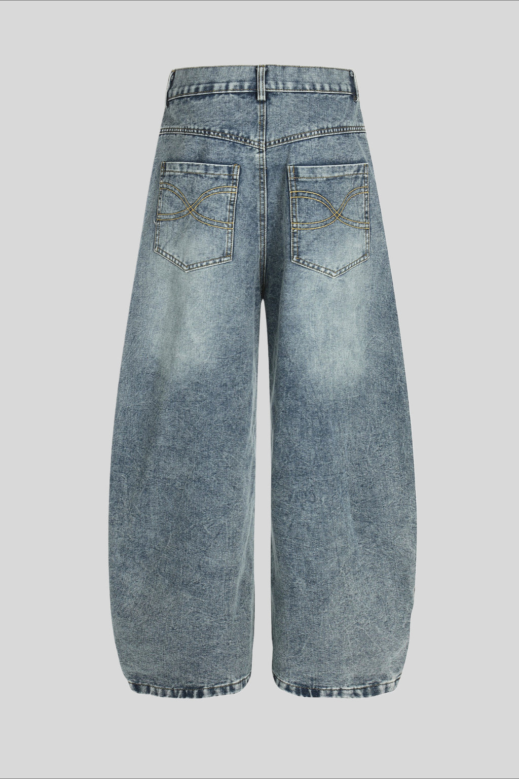 Gold Script Embroidered Barrel Leg Jeans
