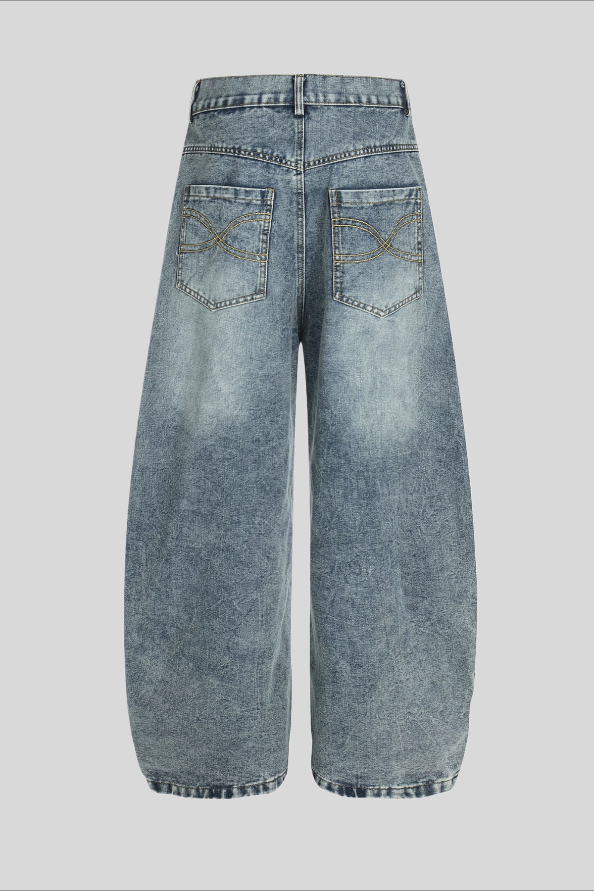 Gold Script Embroidered Barrel Leg Jeans