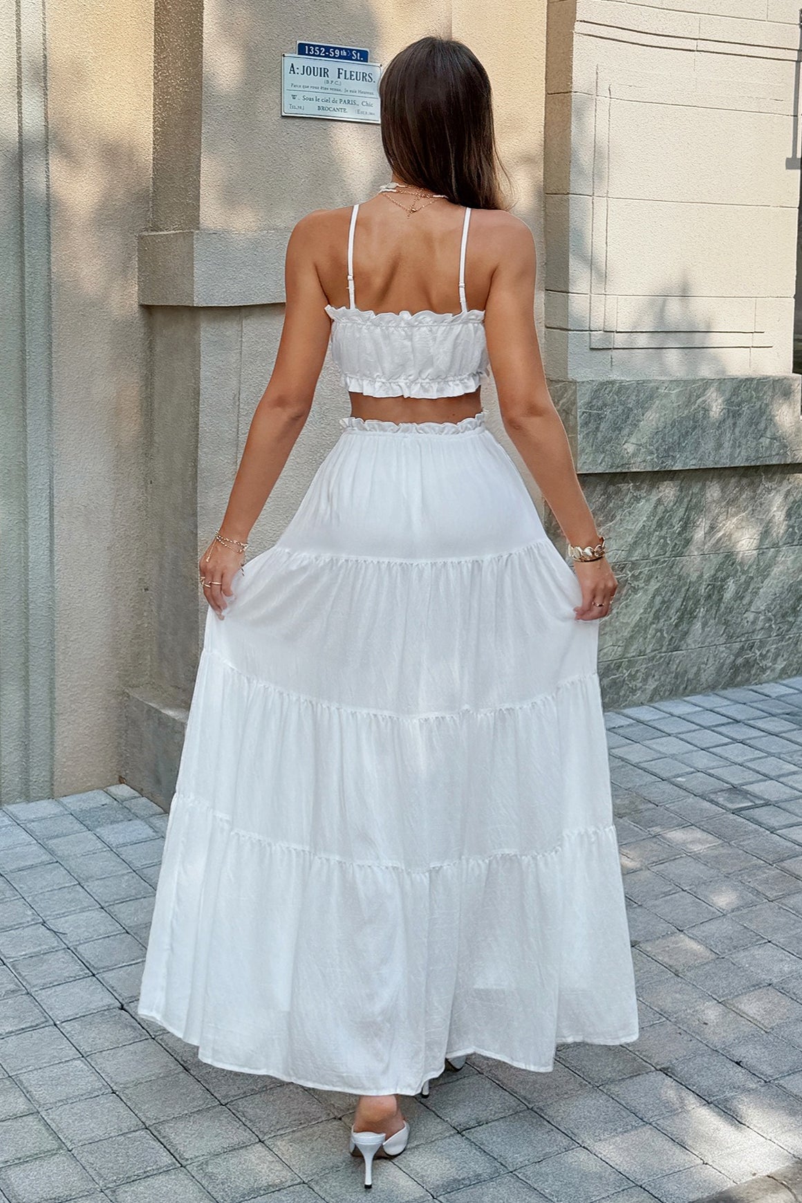 White Ruffle Trim Cami Tube Top Skirt Set Secondary image