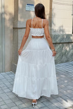 White Ruffle Trim Cami Tube Top Skirt Set