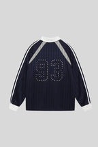 Rhinestone Typography Raglan V Neck Sweatshirt