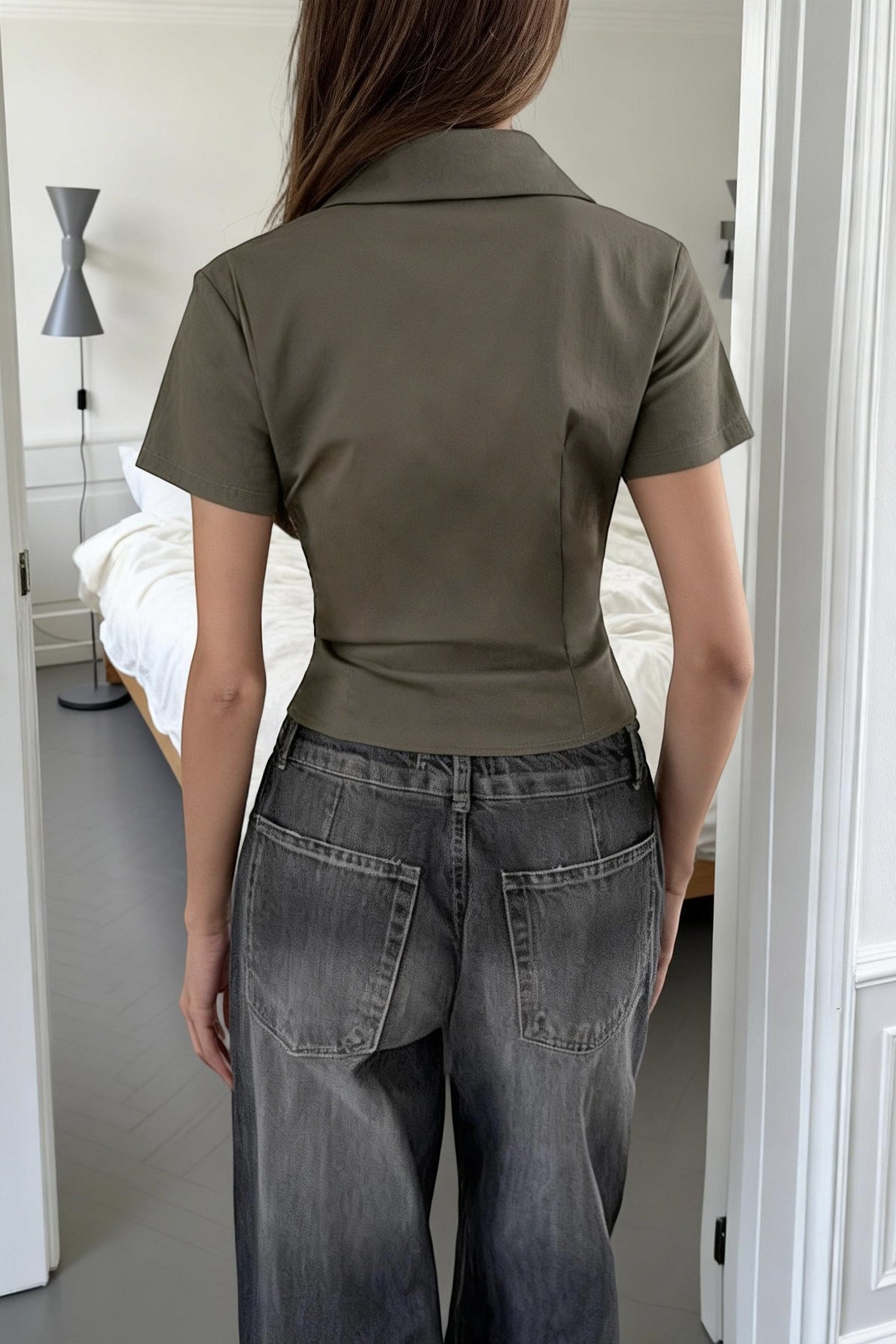 Polo V Neck Short Sleeve Street Chic Blouse Secondary image