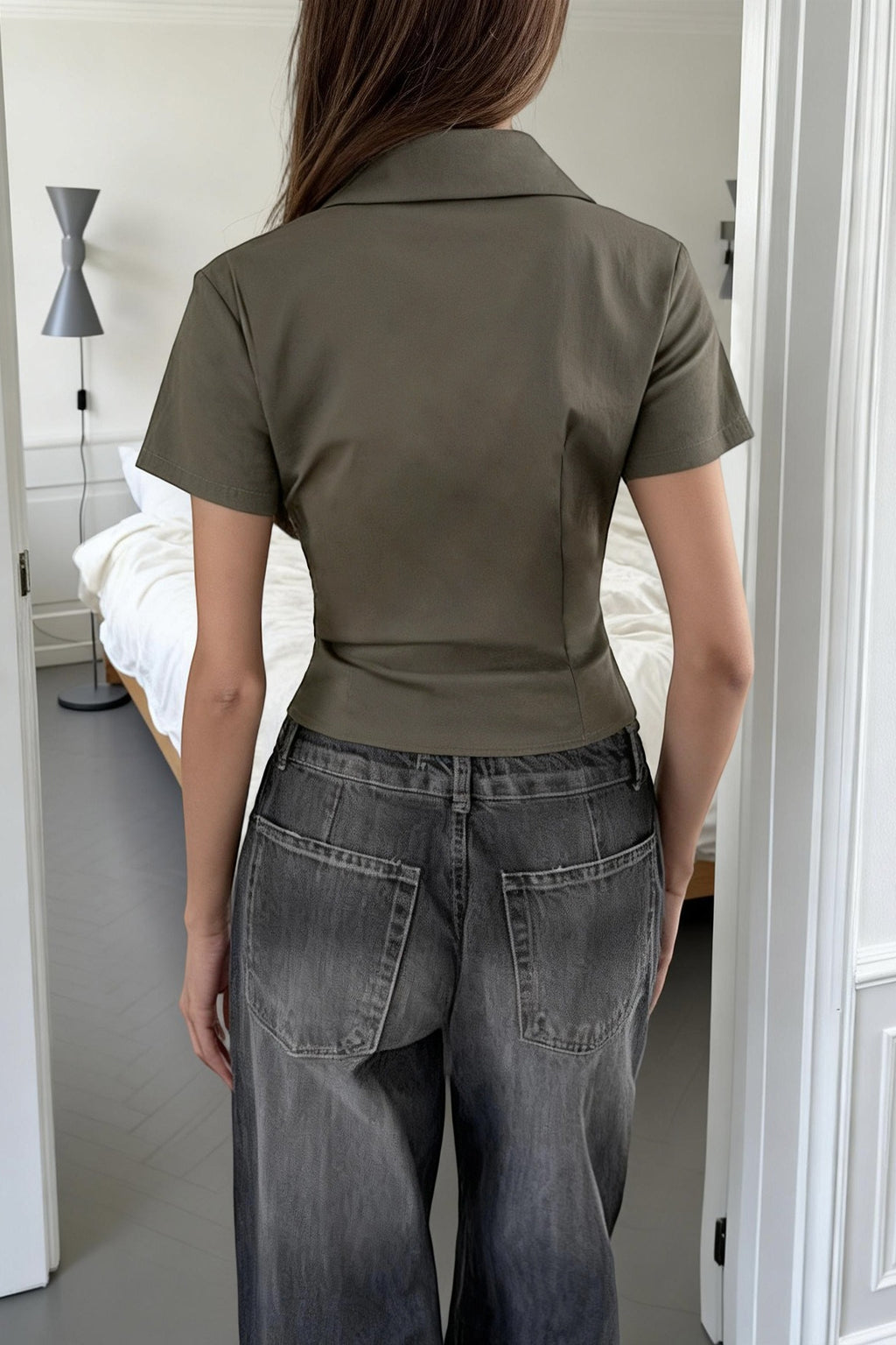 Polo V Neck Short Sleeve Street Chic Blouse