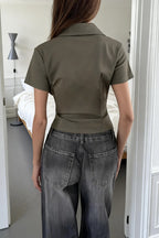 Polo V Neck Short Sleeve Street Chic Blouse