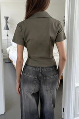 Polo V Neck Short Sleeve Street Chic Blouse