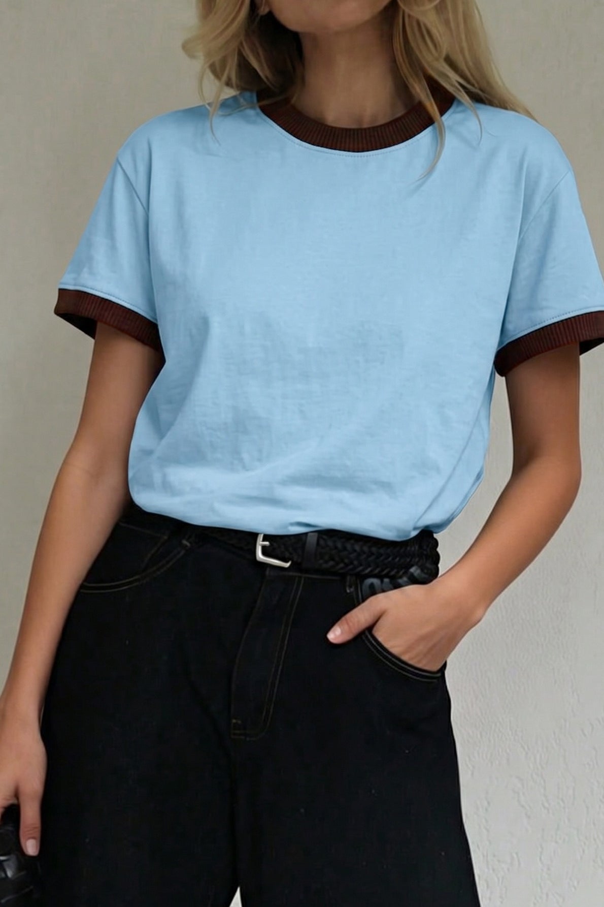 Color Block Ribbed Drop Shoulder Tee Main image