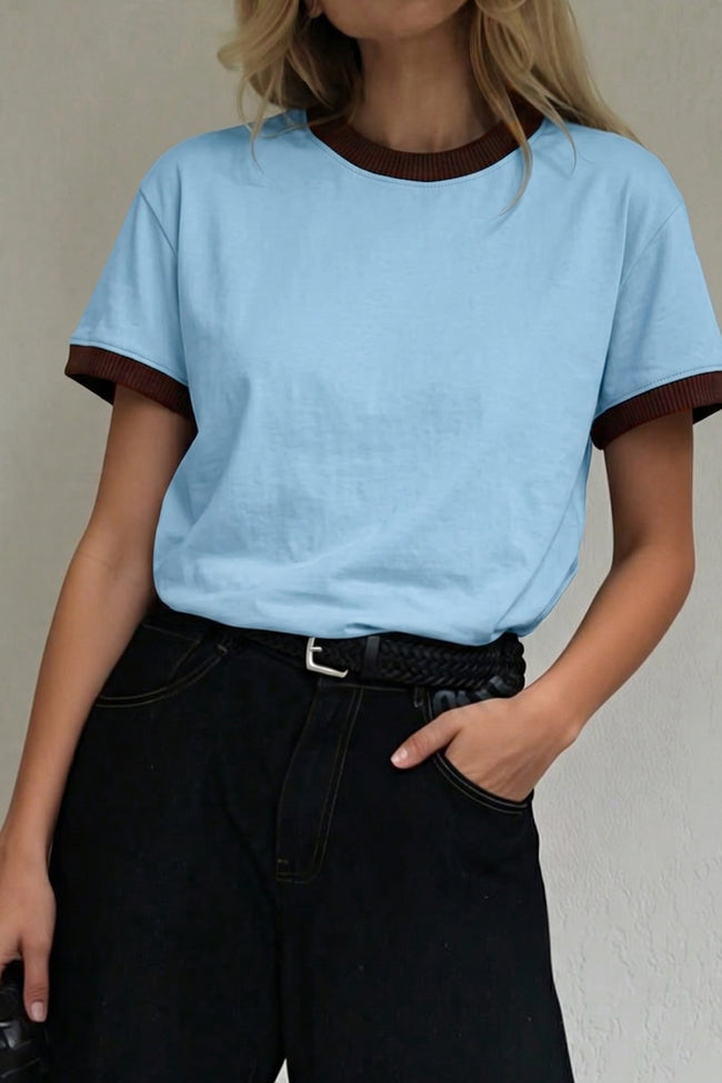 Color Block Ribbed Drop Shoulder Tee Main image