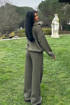 Half Zip Sweatshirt Wide Leg Pants Set