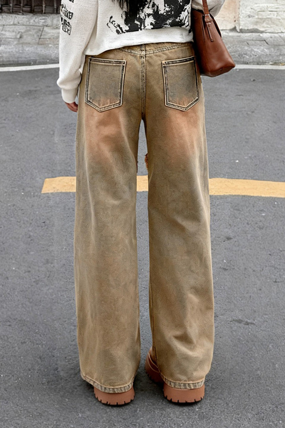 Distressed Frayed Detail Panel Straight Leg Jeans Secondary image
