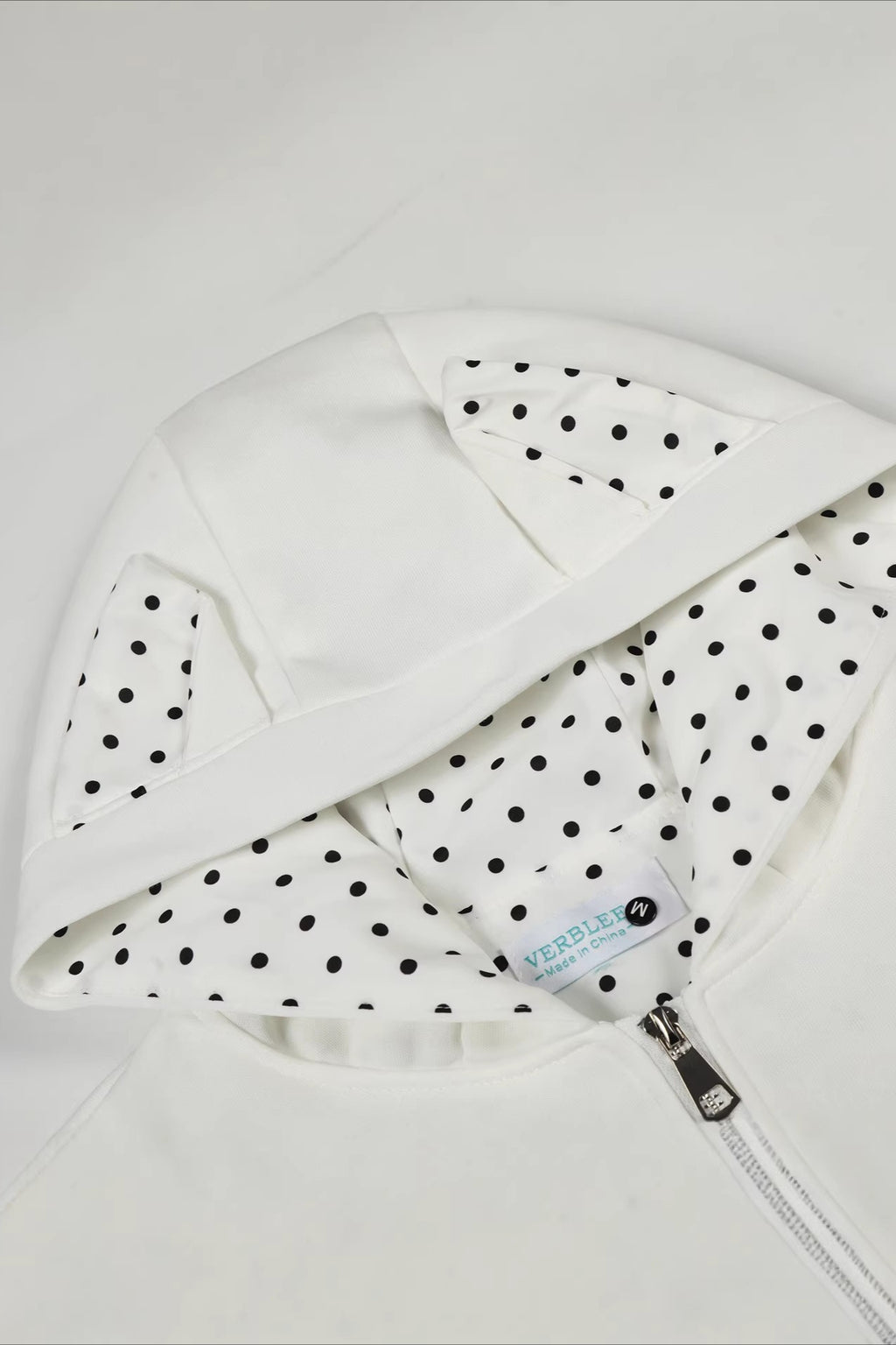 Cat Ear Polka Dot Lined Zip Up Hoodie
